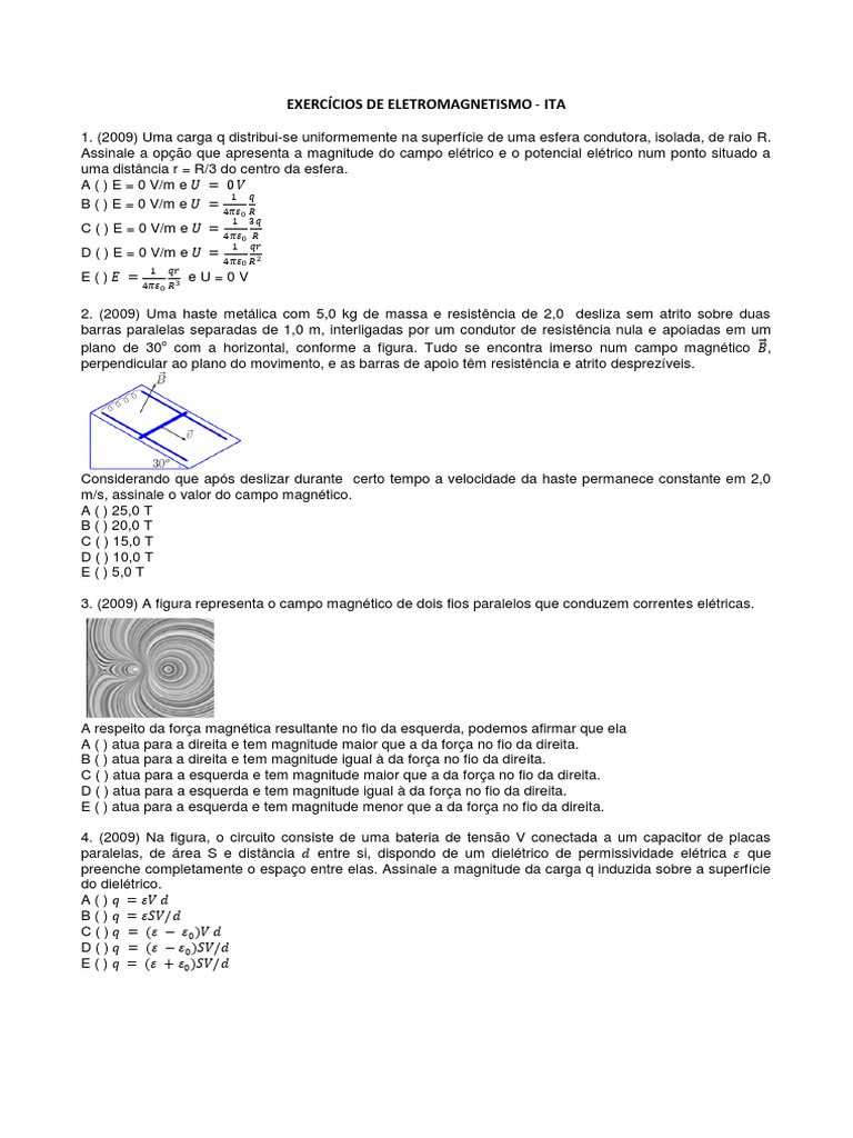Exercícios de Eletromagnetismo - 9º Ano | PDF | Rede elétrica | Carga ...