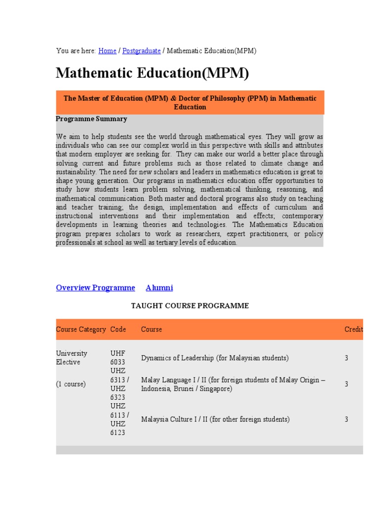 Math Education for Postgraduates | PDF | Malaysia | Traditions