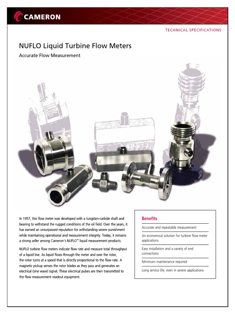 AD01166M NUFLO Liquid Turbine Flow Meters Data Sheet Medición de caudal Turbina