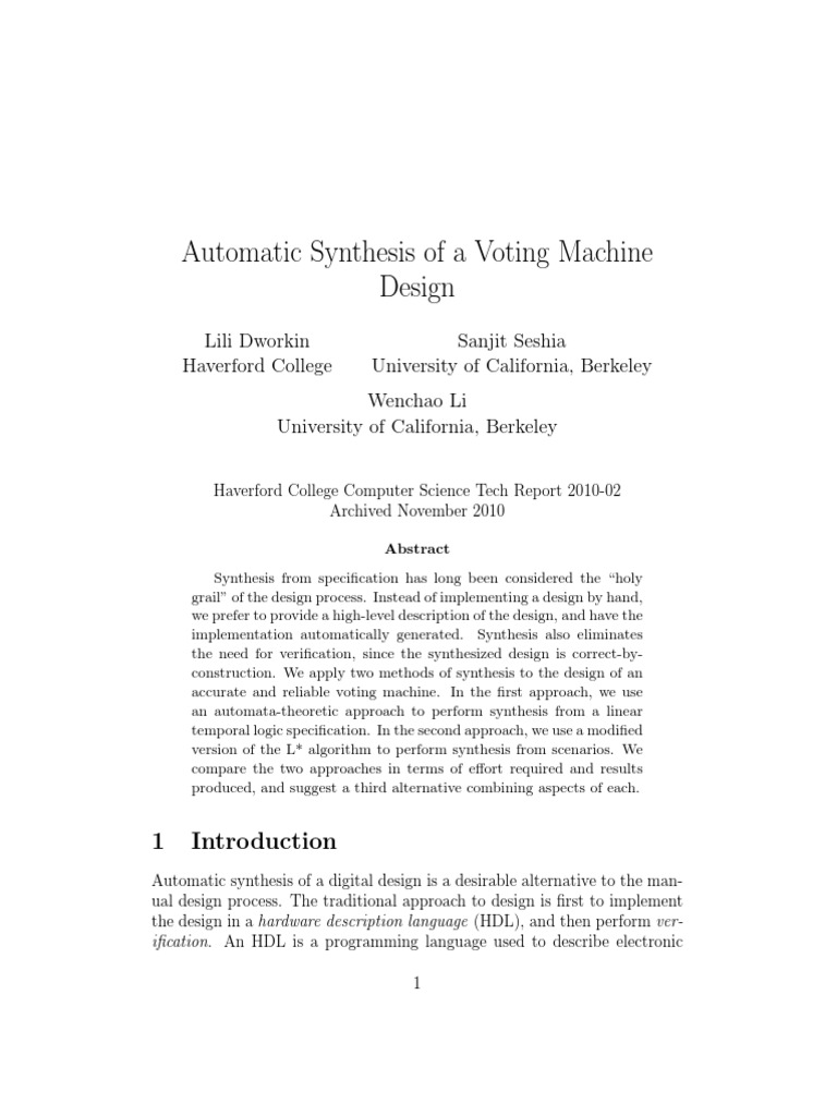 Automated Voting Machine Design Synthesis | PDF | Hardware Description ...