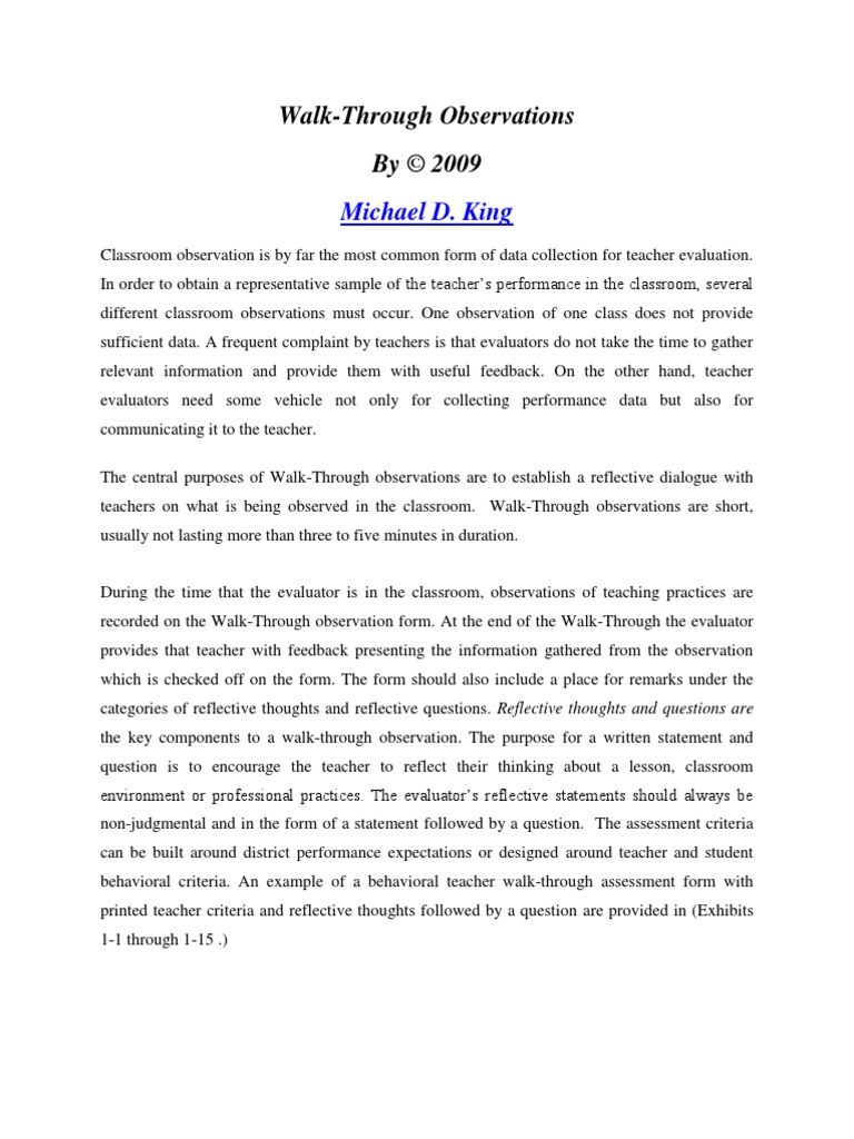 Walk Through Observation Forms | PDF | Educational Assessment | Lesson Plan