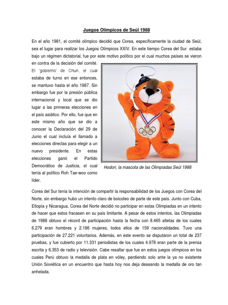 Juegos Olímpicos de Seúl 1988 PDF Corea del Sur Política mundial