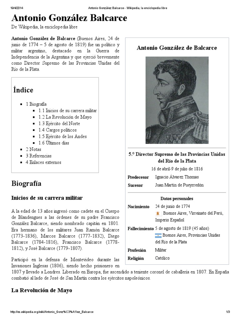 Antonio González Balcarce Wikipedia, la enciclopedia libre América
