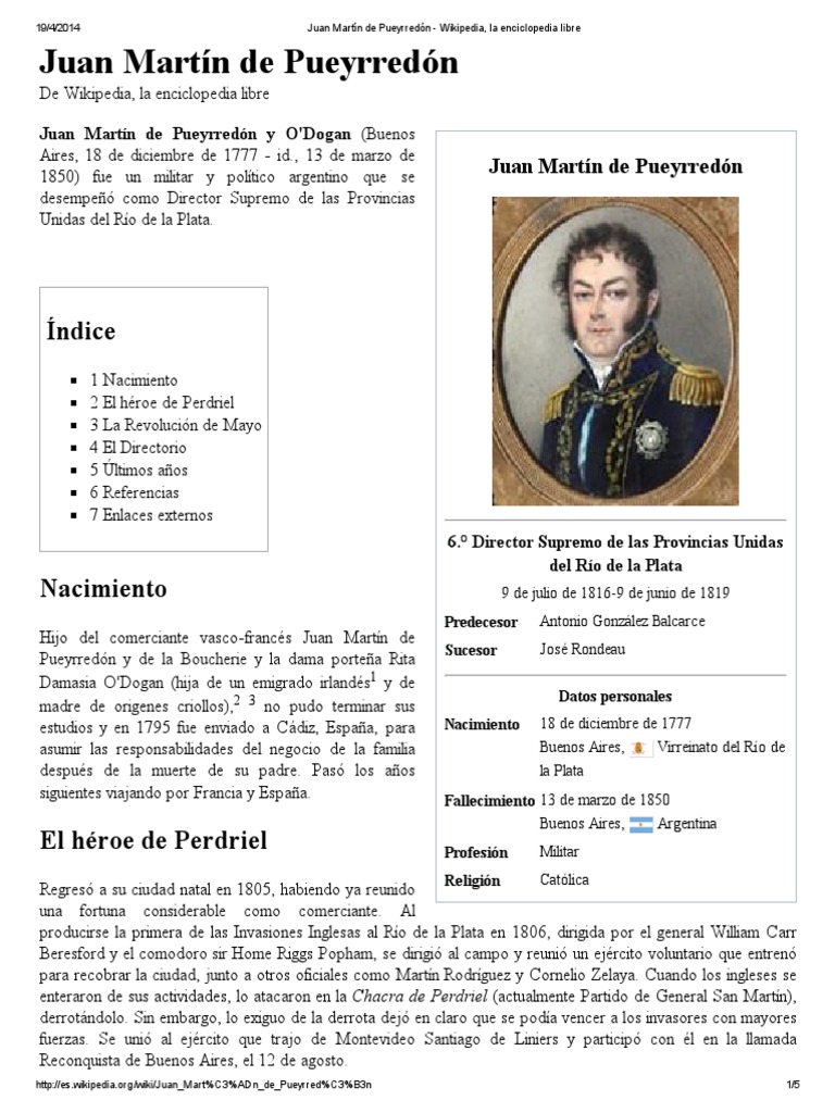 Juan Martín de Pueyrredón Wikipedia, la enciclopedia libre