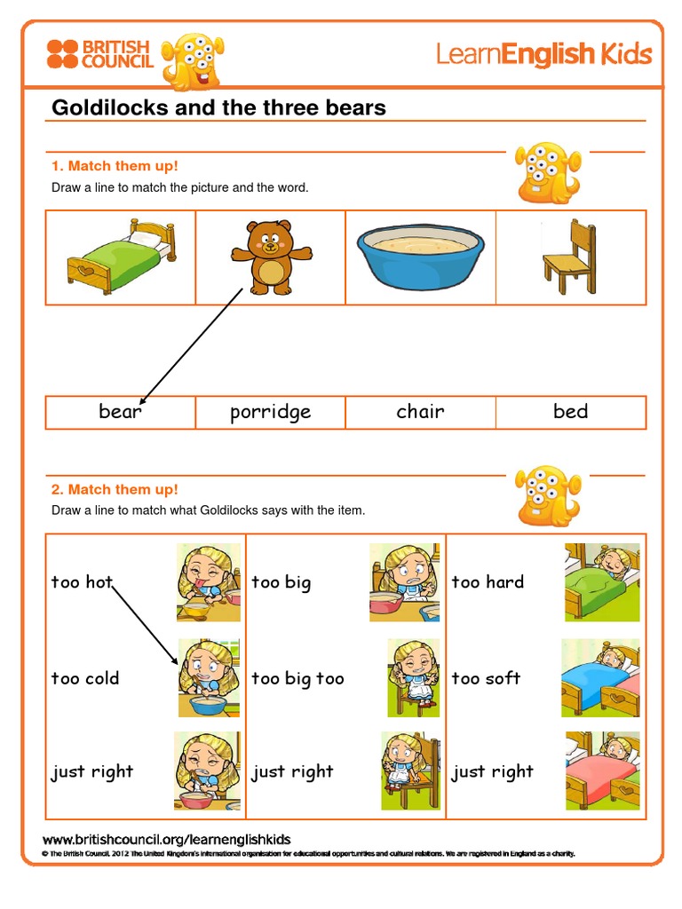 Stories Goldilocks and the Three Bears Worksheet