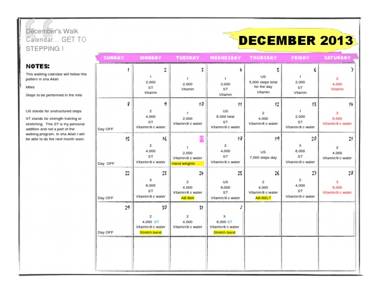 Exercise Calendar Using leslie sansone