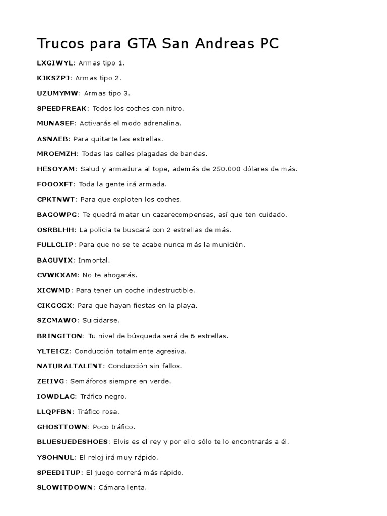 Trucos Para GTA San Andreas PC Monedas de Norteamérica Monedas de