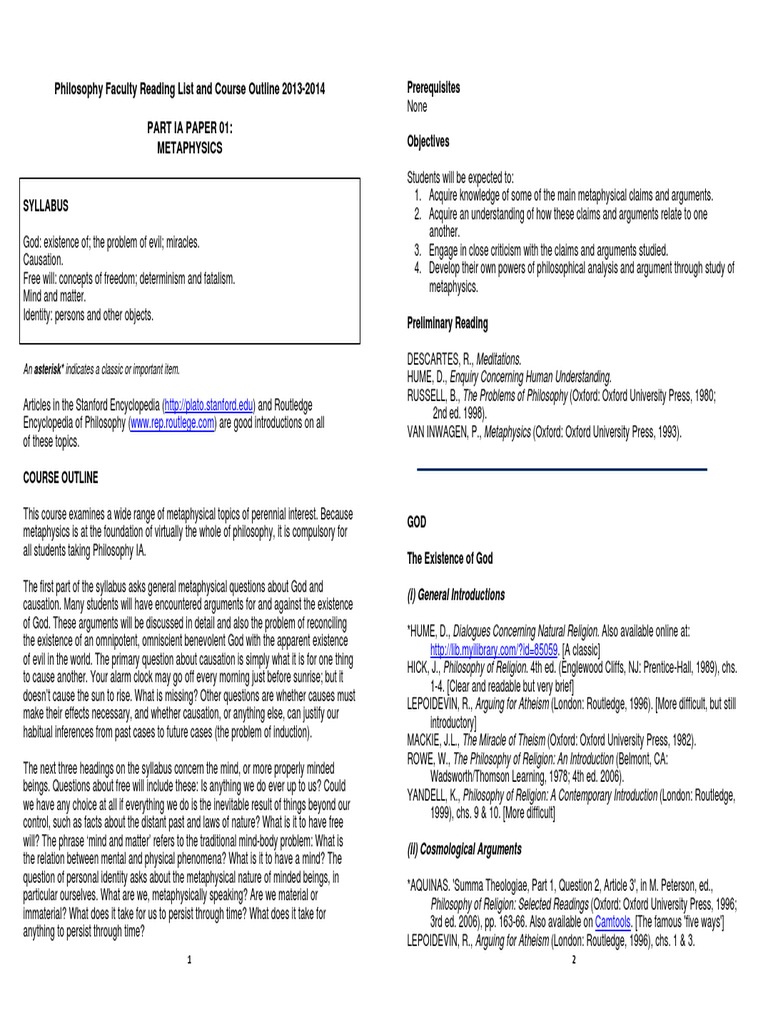 Metaphysics Course Syllabus 2013-2014 | PDF | Social Science