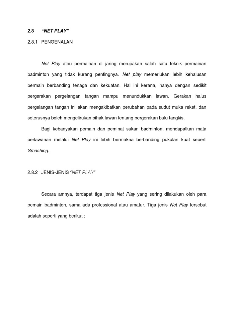Teknik dan Keunggulan Net Play Bulutangkis | PDF