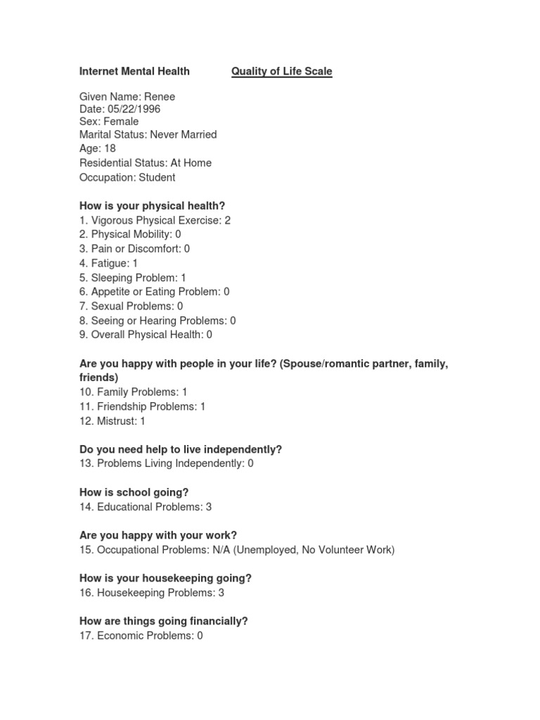 Mental Health Quality of Life Assessment | PDF | Substance Abuse ...