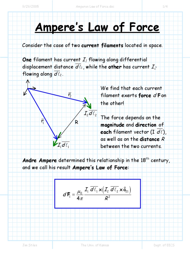 Amperes Law of Force Mathematical Physics Euclidean Vector