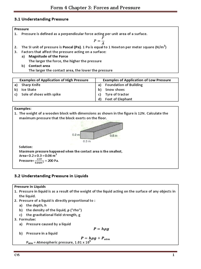 Physics: Forces & Pressure Basics | PDF | Science & Mathematics
