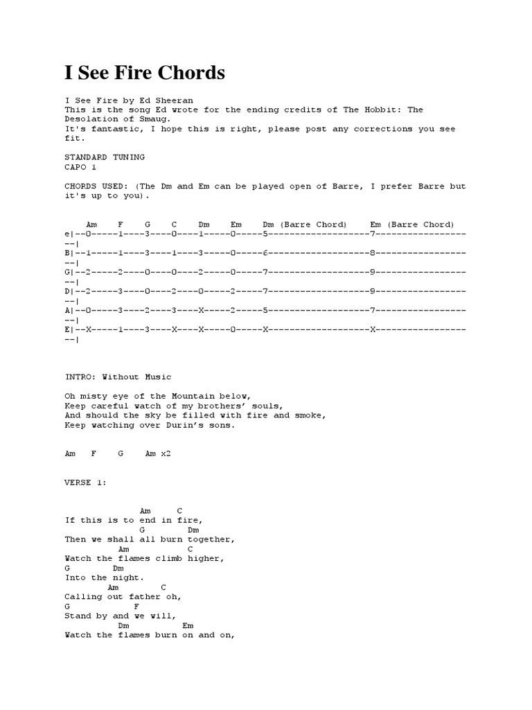 I See Fire Chords Songs Leisure