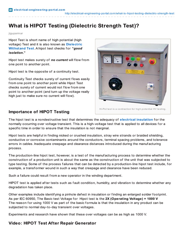 HIPOT Testing Dielectric Strength Test Insulator (Electricity) Capacitor