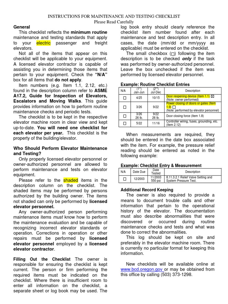 Traction Checklist PDF Elevator Door