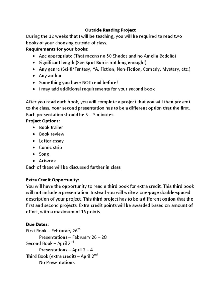 Outside Reading Project Guidelines | PDF