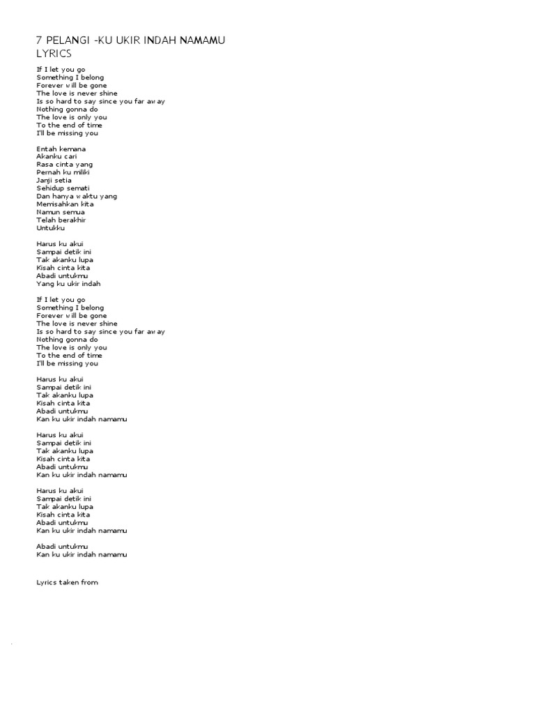 7 Pelangi Ku Ukir Indah Namamu Lyrics Pdf
