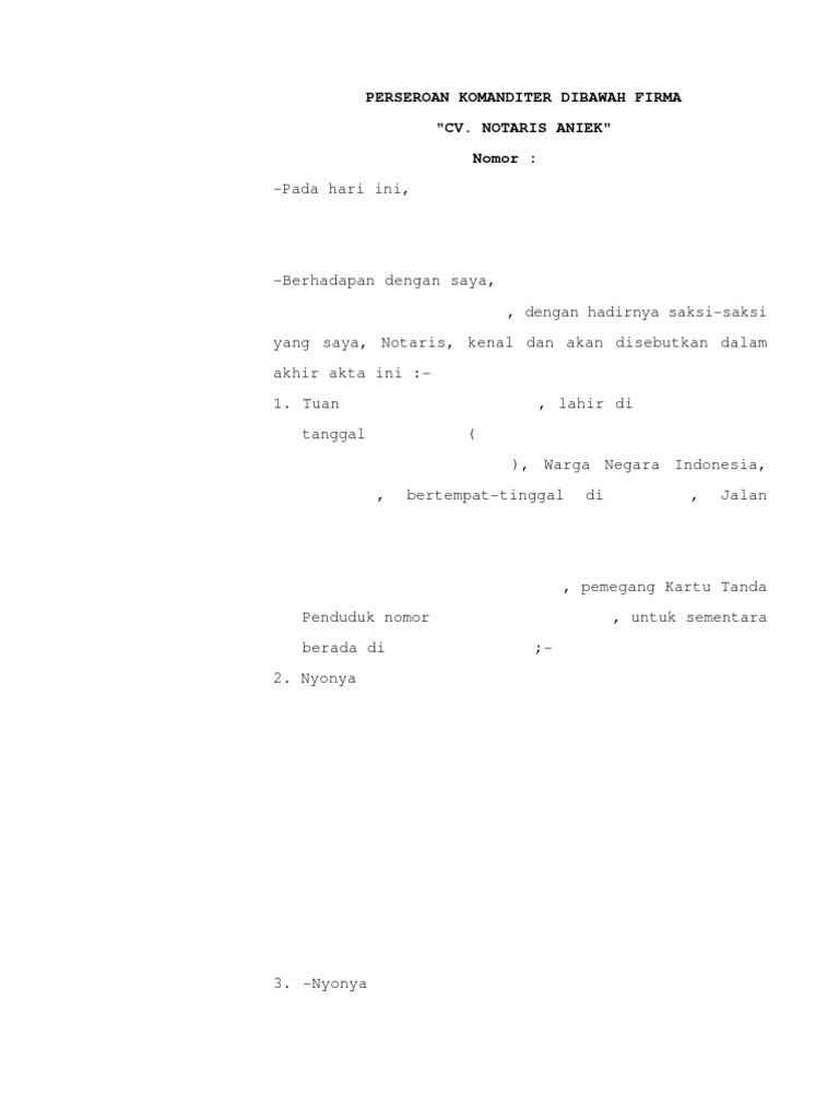 Contoh Akta Pendirian Cv