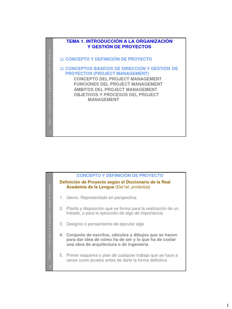 Tema 01 - Introduccion A La Organizacion y Gestion de Proyectos | PDF ...