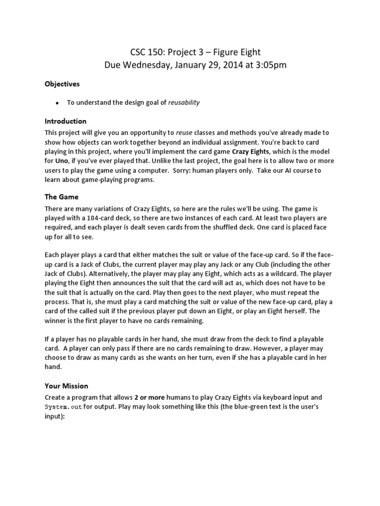 CSC 150: Project 3 - Figure Eight Due Wednesday, January 29, 2014 at 3 ...