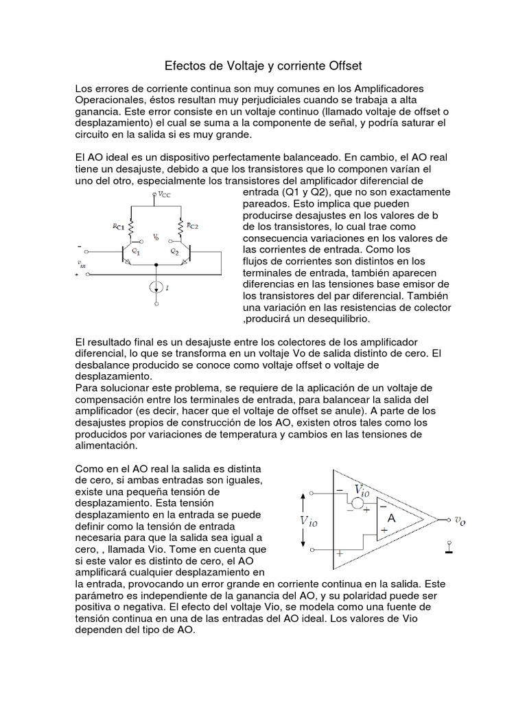 Efectos del Voltaje y Corriente Offset en AOs | PDF | Amplificador ...