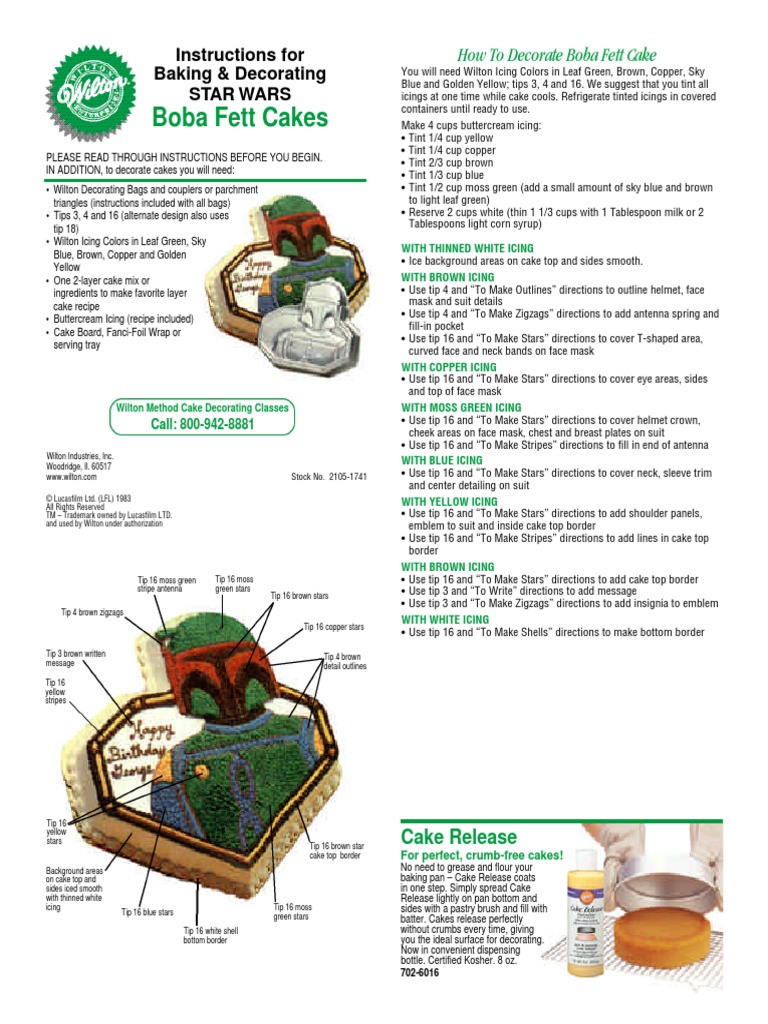 Wilton Cake Pan Directions Boba Fett PDF Cakes Shortening