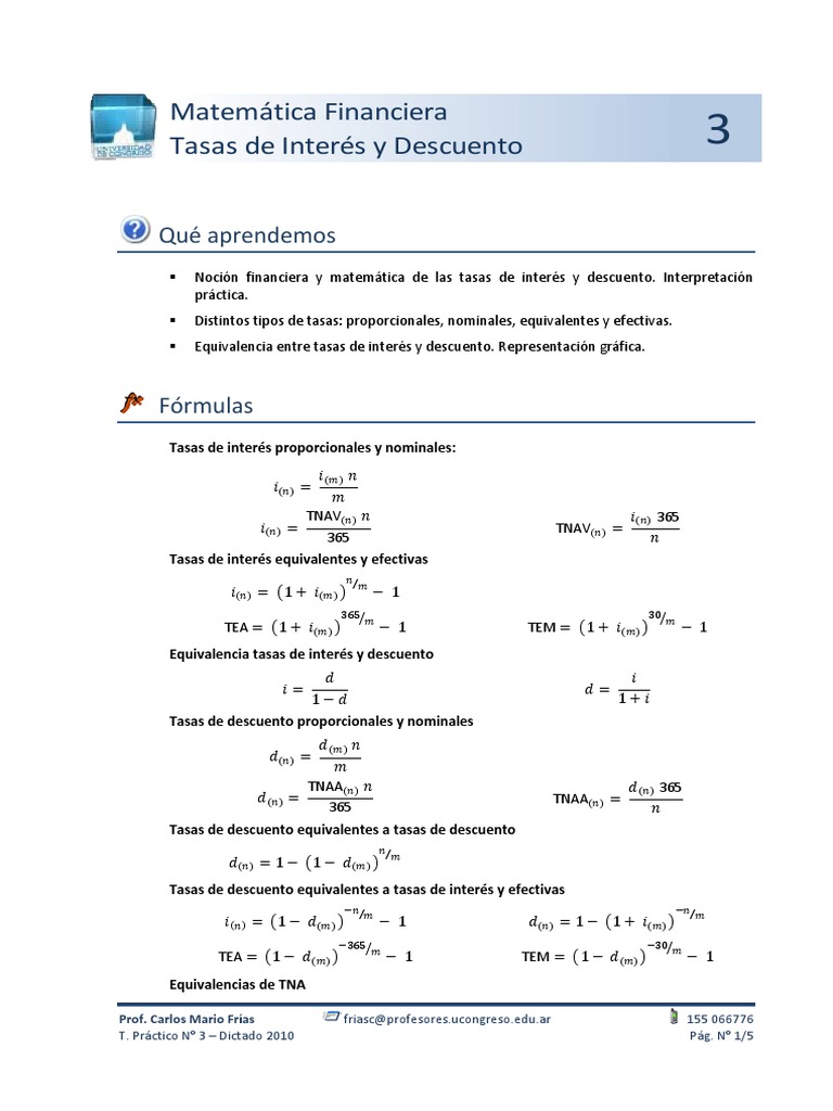 TP 03 Tasas Interes y Descuento | PDF | Deuda | Enseñanza de matemática