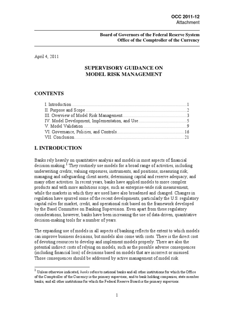 Supervisory Guidance On Model Risk Management OCC PDF