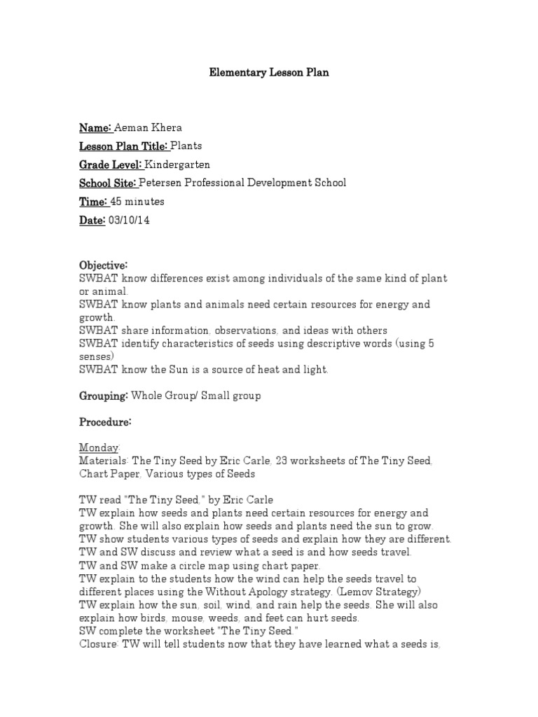 Plants Lesson Plan | PDF | Root | Lesson Plan