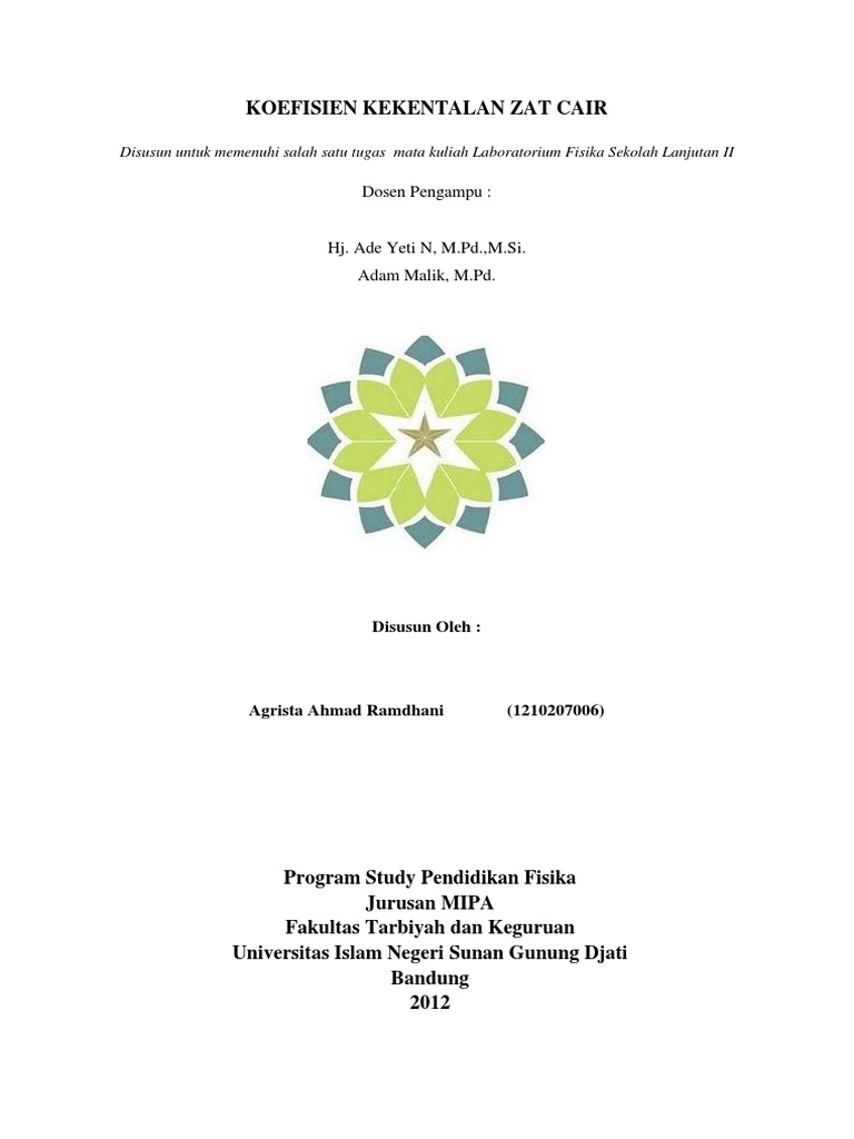 Makalah Vkoefisien Kekentalan Zat Cair