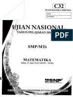 Naskah Soal UN Matemati
ka SMP (Paket C32)