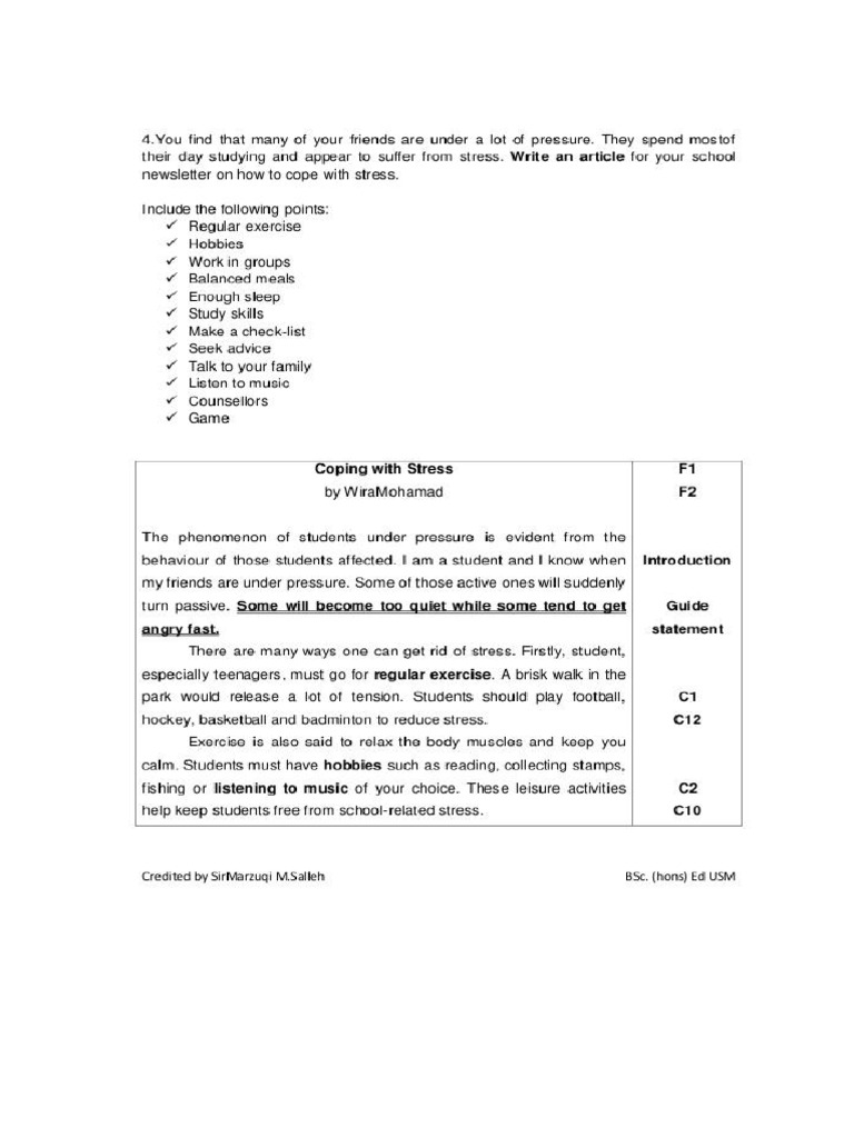Coping With Stress Model Essay Article Form 5 Pdf