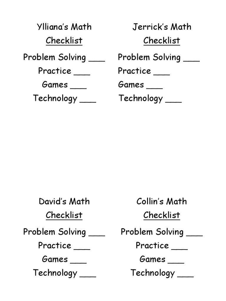 Math Checklists | PDF | Games & Activities