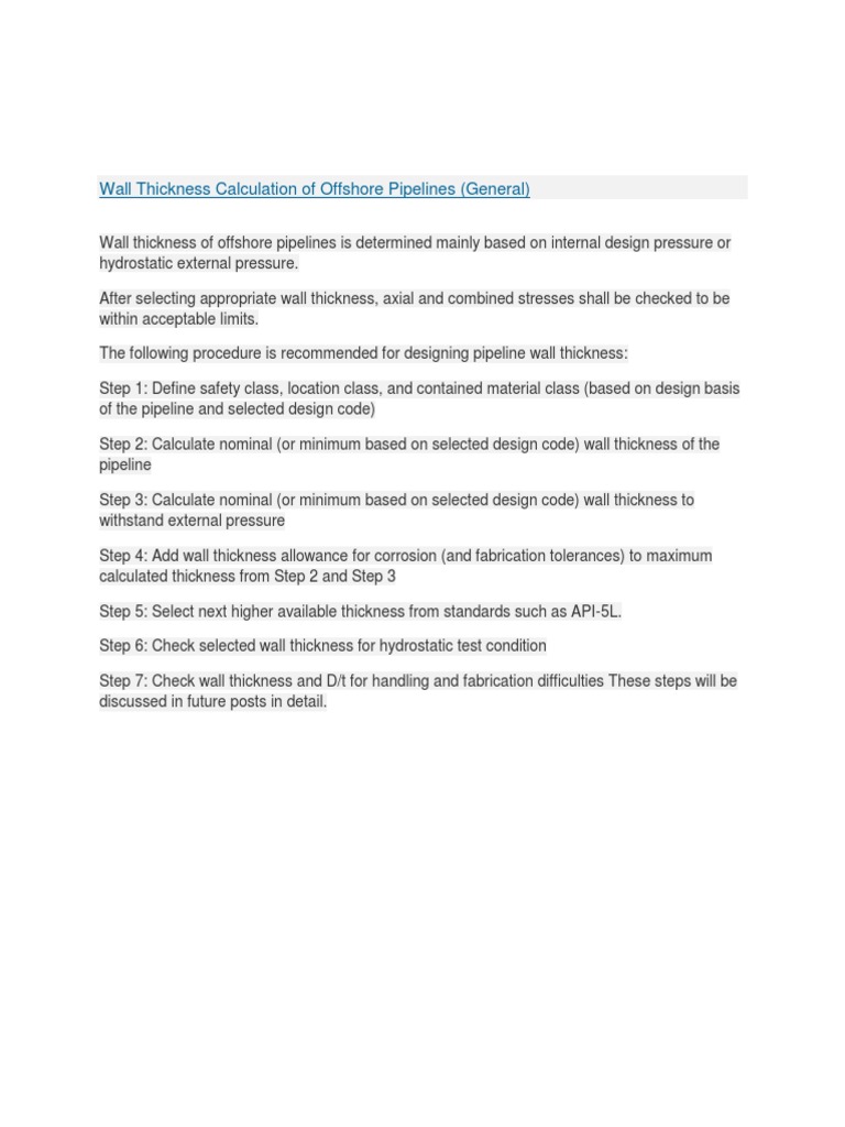 Offshore Pipeline Wall Thickness Guide | PDF