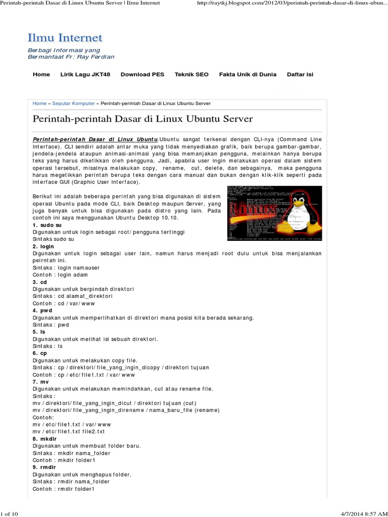 Perintah Perintah Dasar Di Linux Ubuntu Server Ilmu Internet