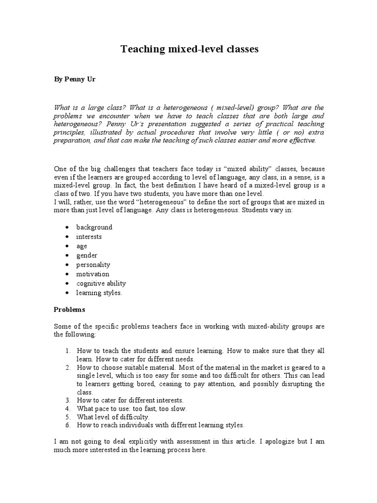 Strategies For Teaching Mixed Classes Pdf