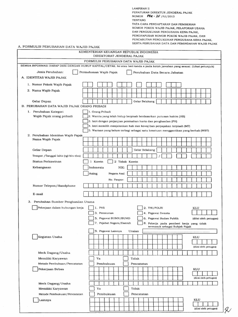Formulir Perubahan Data Wp Per 20 2013