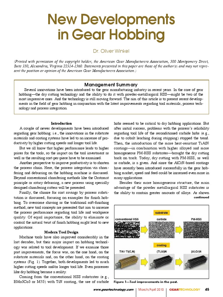 New Developments in Gear Hobbing | PDF | Machining | Gear