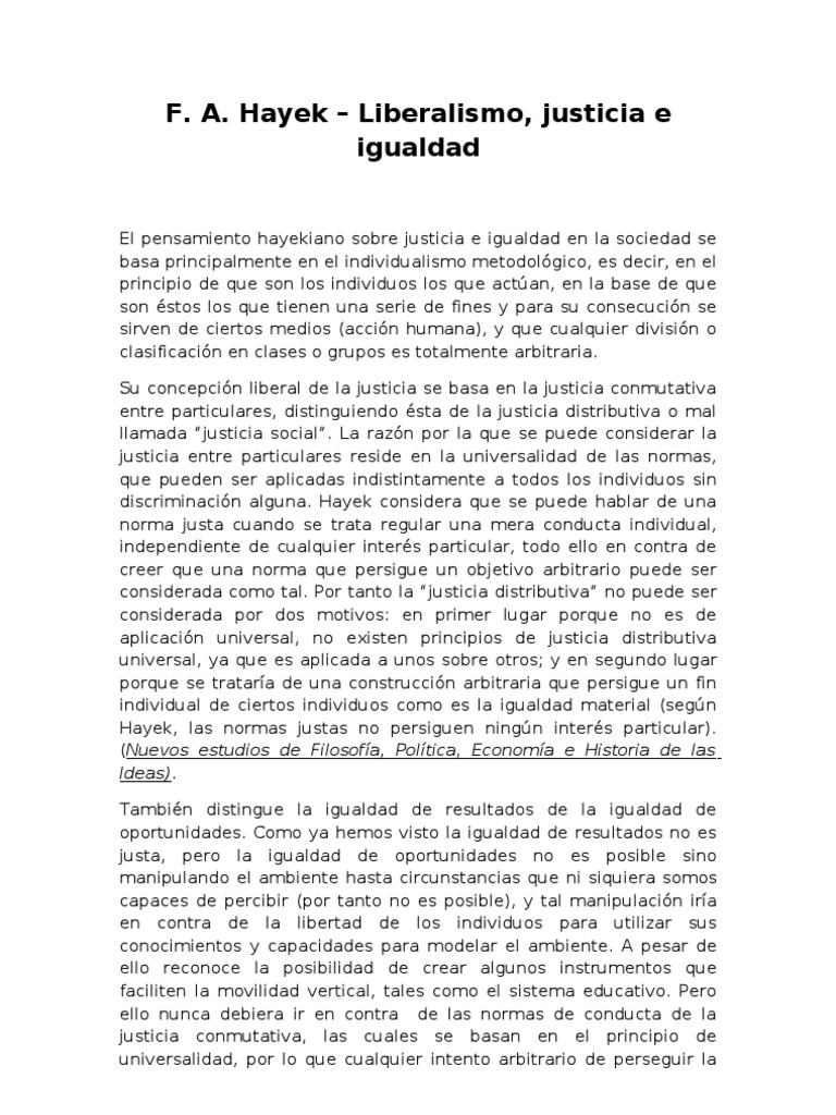 Hayek Liberalismo Justicia e Igualdad | PDF | Justicia | Crimen y violencia