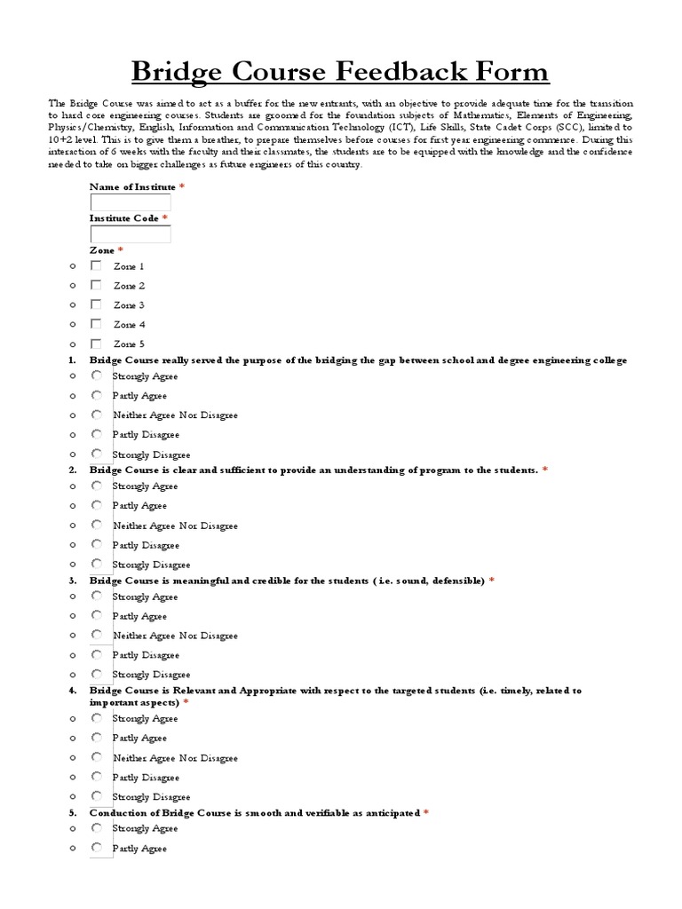 Bridge Course Feedback Form PDF Engineering Pedagogy