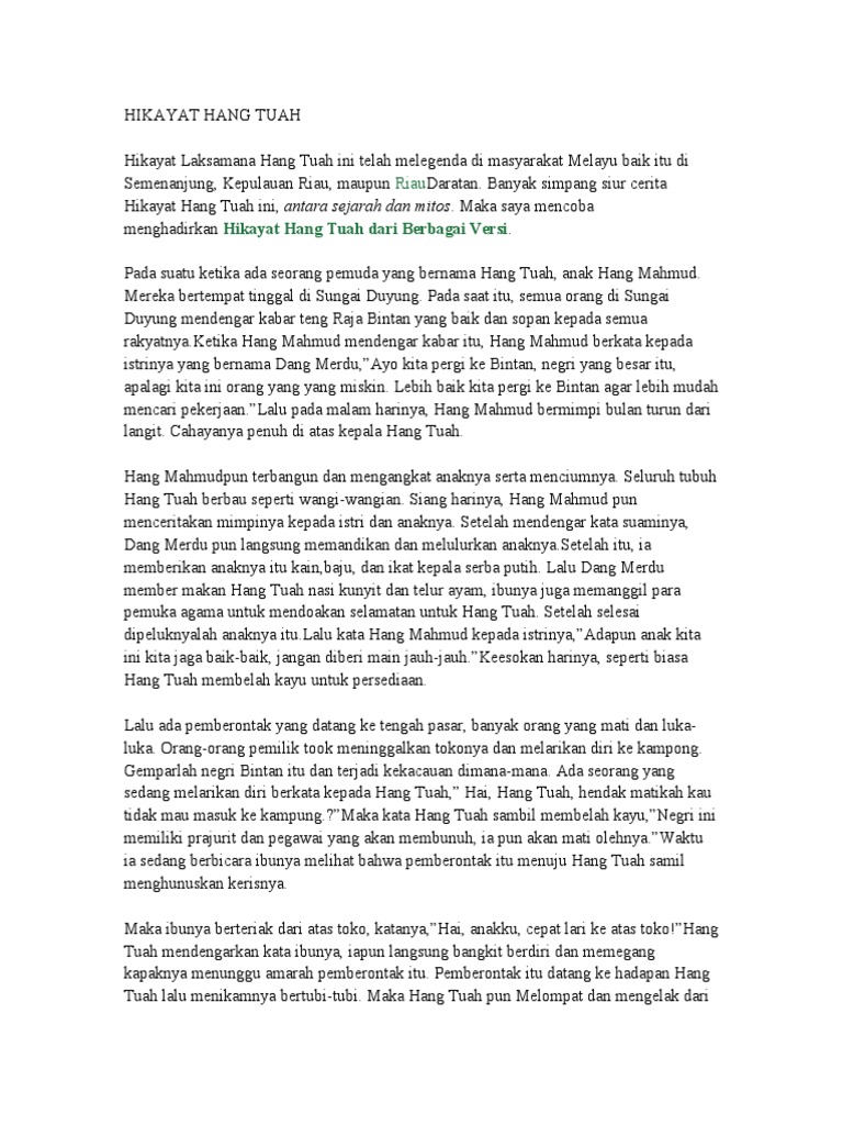 Sinopsis Hikayat Hang Tuah