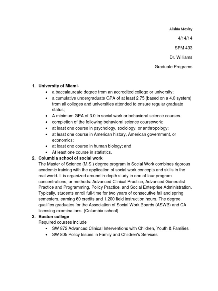 Graduate Social Work Program Requirements | PDF