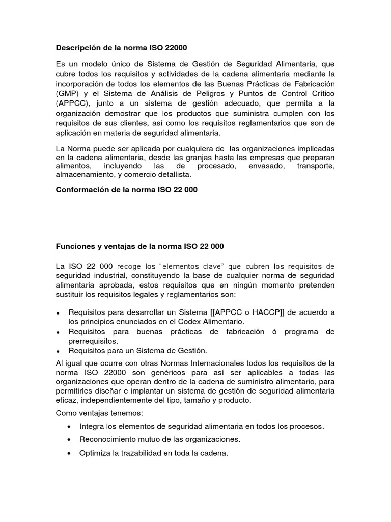 Descripción de La Norma ISO 22000 | PDF | Análisis de Riesgo y Puntos ...