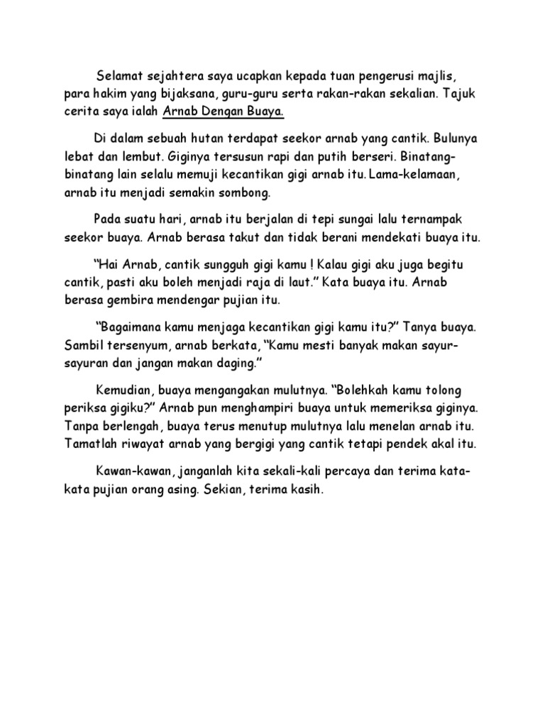 Teks Cerita Arnab Dan Buaya Pdf