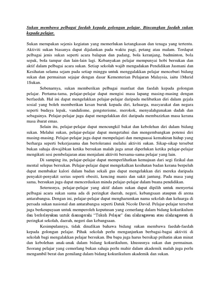 Karangan Pmr Faedah Bersukan