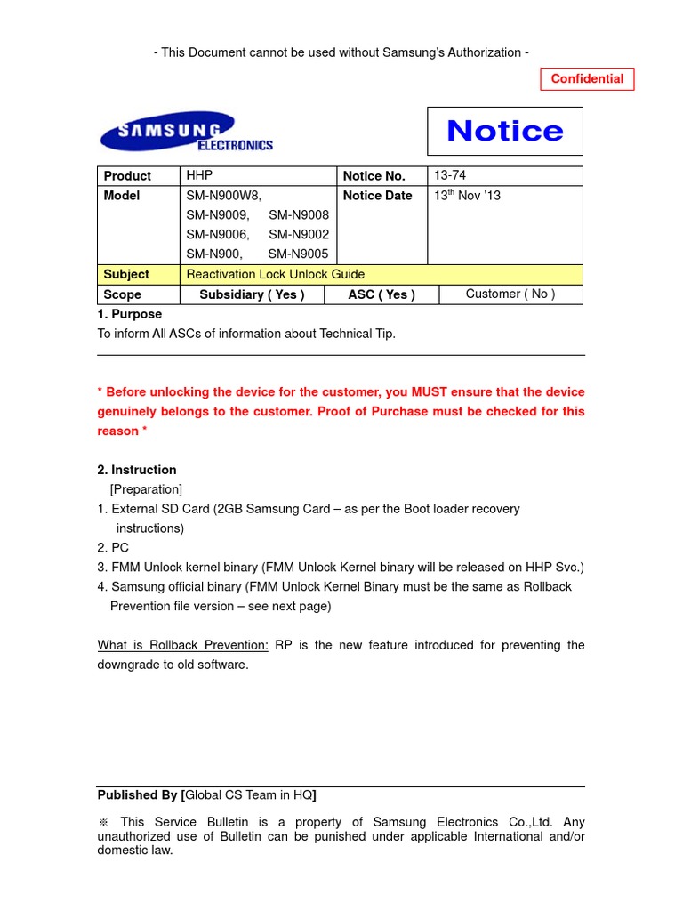 (13-74) Galaxy Note3 Unlocking For Reactivation Lock Guide Rev 5 0 ...