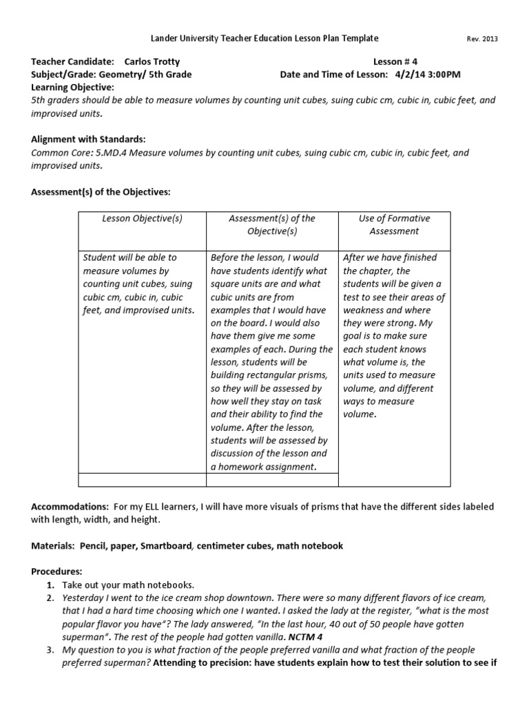 Lesson Plan Template University Of Chicago