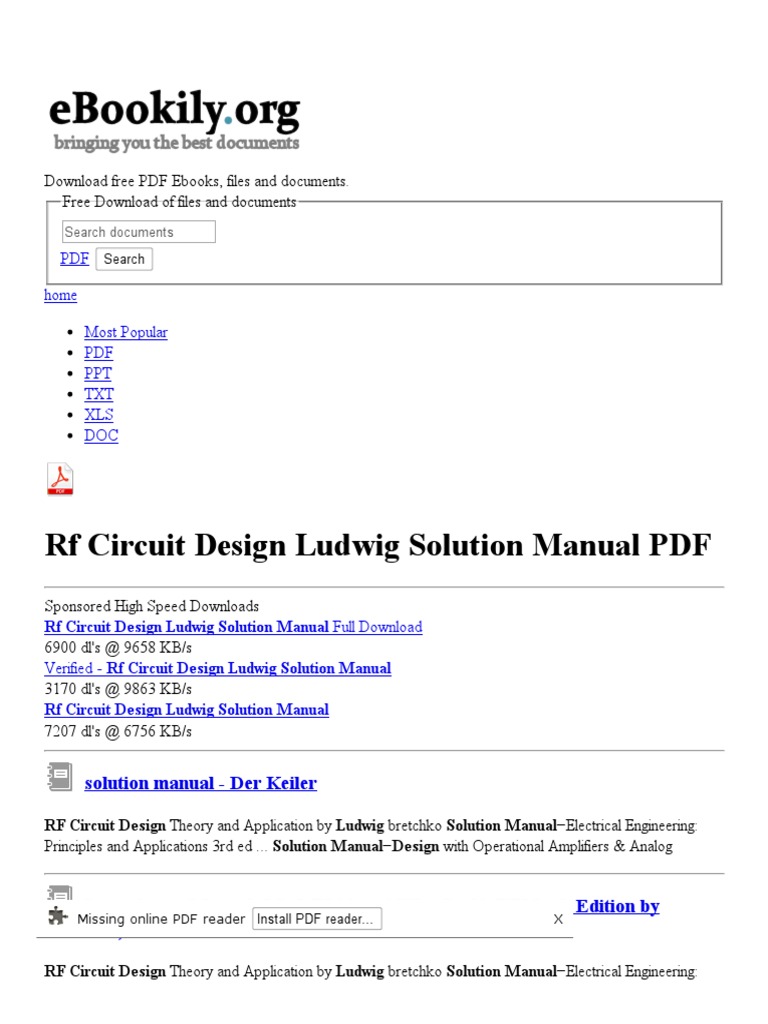 Rf Circuit Design Ludwig Solution Manual Free Pdf Downloads Radio Frequency Portable Document Format