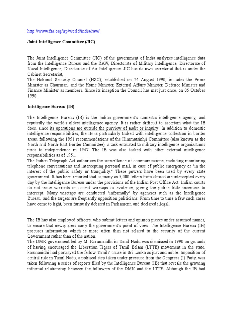 Overview of India's Intelligence Agencies | PDF | Security ...