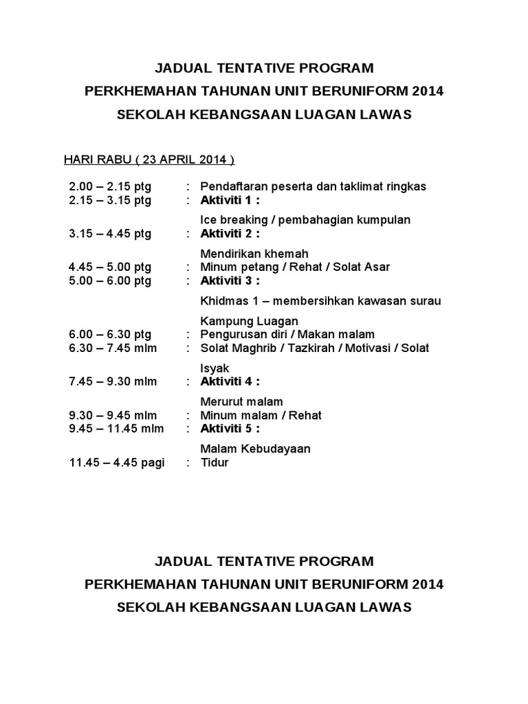 Jadual Tentative Program | PDF